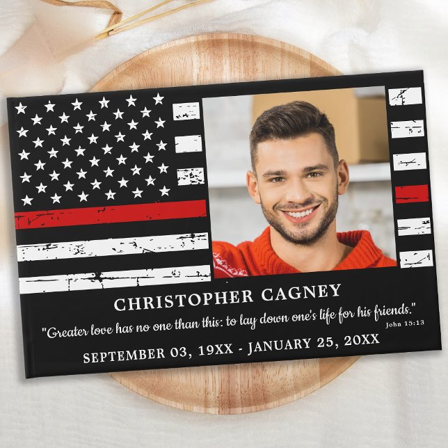 Firefighter Memorial Thin Red Line Photo Funeral Guest Book (Creator Uploaded)
