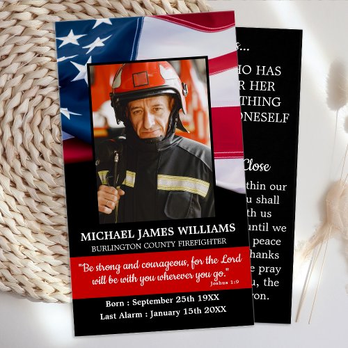 Firefighter Memorial USA Flag Funeral Prayer Card