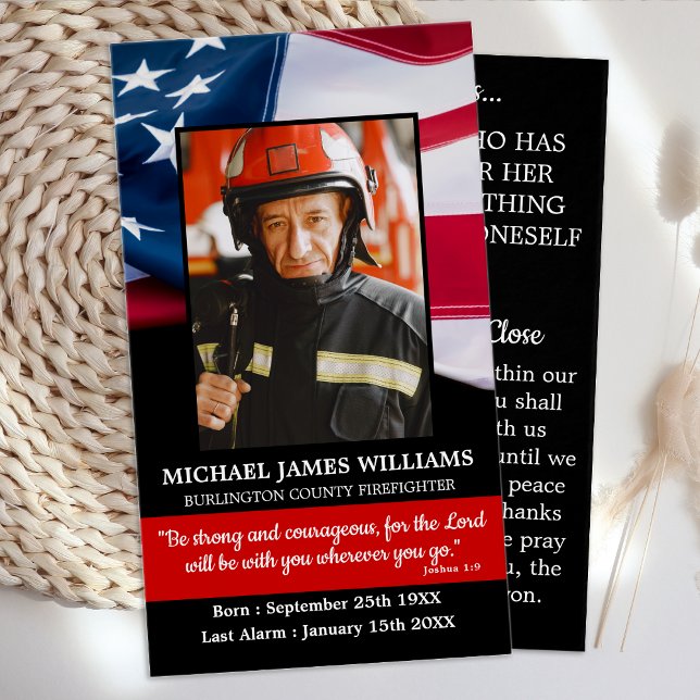 Firefighter Memorial USA Flag Funeral Prayer Card (Creator Uploaded)