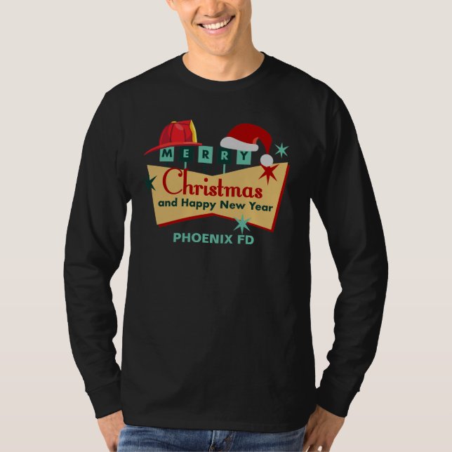 Firefighter Merry Christmas Happy New Year Retro T-Shirt (Front)
