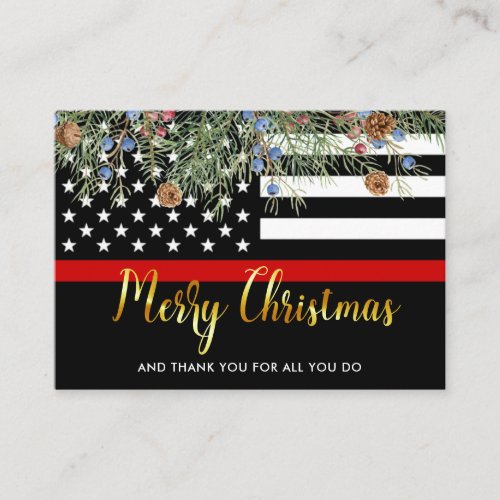 Firefighter Merry Christmas Red Line Thank You  Business Card