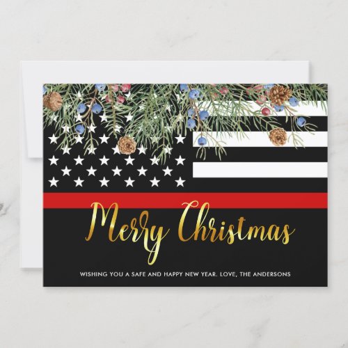 Firefighter Merry Christmas Thin Red Line Holiday Card
