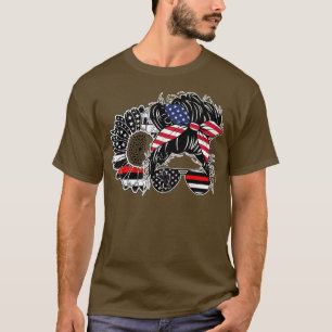 Firefighter Messy Bun Mom Life Fireman Wife US FLa T-Shirt