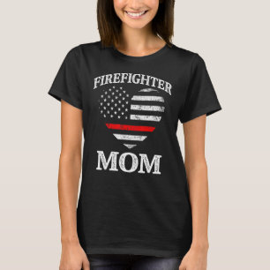 Firefighter Mom Patriotic US Flag Heart Funny Fire T-Shirt