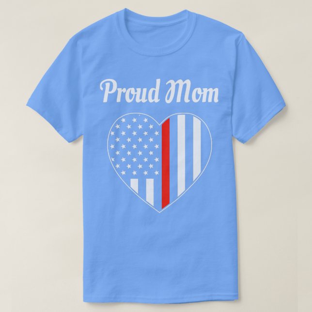 Firefighter Mom Shirt Thin Red Line Flag with Hear (Design Front)