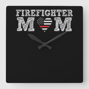 Firefighter Mom Thin Red Line.Png Square Wall Clock
