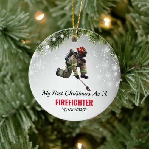 Firefighter My 1st Christmas As A Fireman Red Line Ceramic Ornament