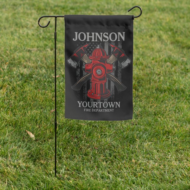 Firefighter NAME Fire Department Hydrant USA Flag  (In SItu)