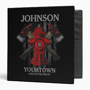 Firefighter NAME Fire Department Hydrant USA Flag  3 Ring Binder