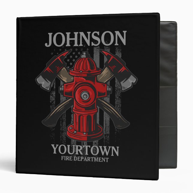 Firefighter NAME Fire Department Hydrant USA Flag  3 Ring Binder (Front/Inside)