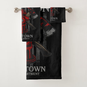 Firefighter NAME Fire Department Hydrant USA Flag  Bath Towel Set