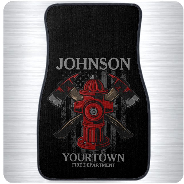 Firefighter NAME Fire Department Hydrant USA Flag  Car Floor Mat (Creator Uploaded)