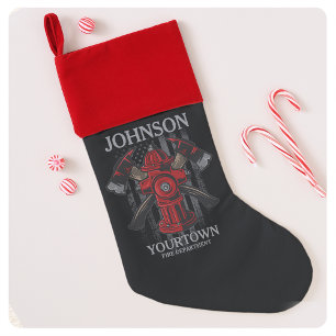 Firefighter NAME Fire Department Hydrant USA Flag Christmas Stocking
