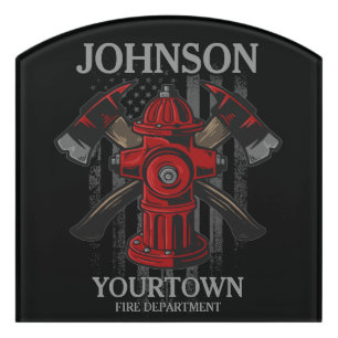 Firefighter NAME Fire Department Hydrant USA Flag  Door Sign