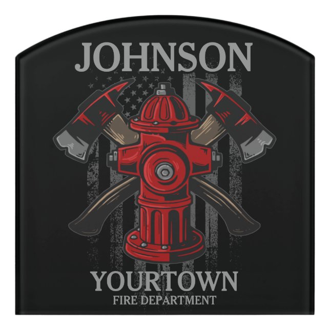 Firefighter NAME Fire Department Hydrant USA Flag  Door Sign (Contour Front)