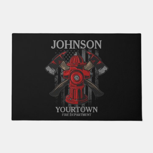 Firefighter NAME Fire Department Hydrant USA Flag  Doormat