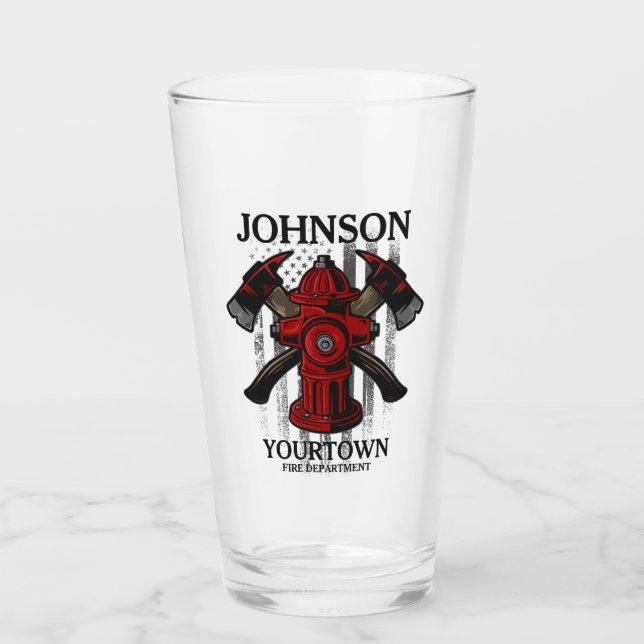 Firefighter NAME Fire Department Hydrant USA Flag  Glass (Front)