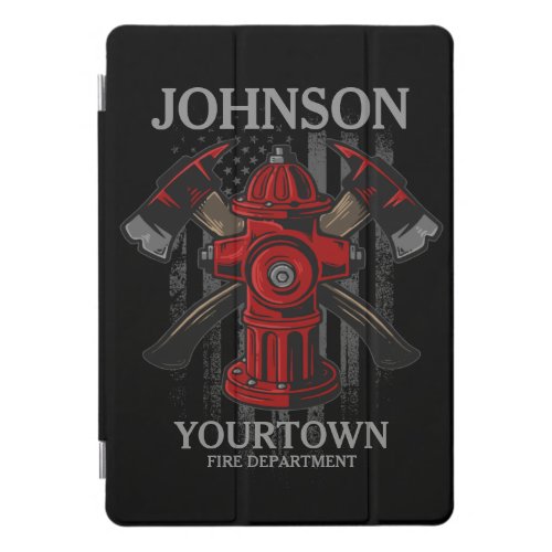 Firefighter NAME Fire Department Hydrant USA Flag  iPad Pro Cover