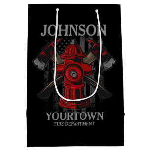 Firefighter NAME Fire Department Hydrant USA Flag  Medium Gift Bag