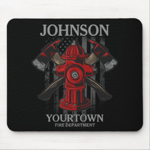 Firefighter NAME Fire Department Hydrant USA Flag Mouse Pad