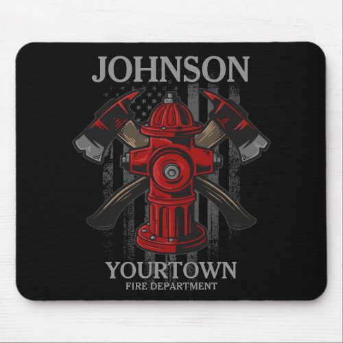 Firefighter NAME Fire Department Hydrant USA Flag  Mouse Pad