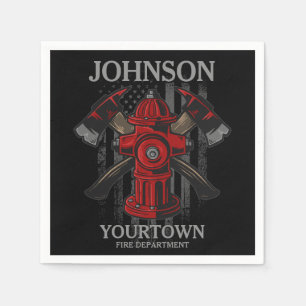 Firefighter NAME Fire Department Hydrant USA Flag Napkins
