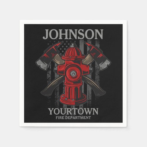Firefighter NAME Fire Department Hydrant USA Flag  Napkins