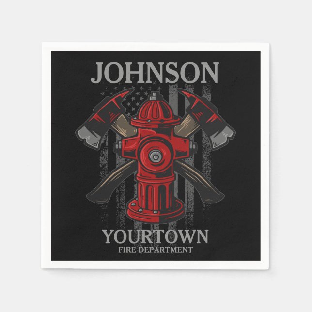 Firefighter NAME Fire Department Hydrant USA Flag  Napkins (Front)