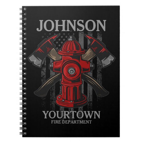 Firefighter NAME Fire Department Hydrant USA Flag  Notebook