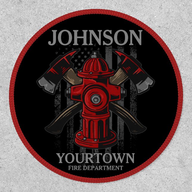 Firefighter NAME Fire Department Hydrant USA Flag  Patch (Front)