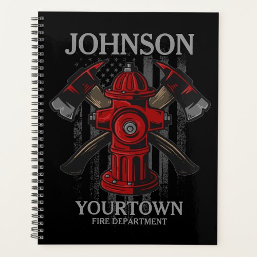 Firefighter NAME Fire Department Hydrant USA Flag  Planner