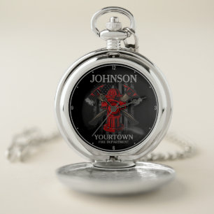 Firefighter NAME Fire Department Hydrant USA Flag Pocket Watch