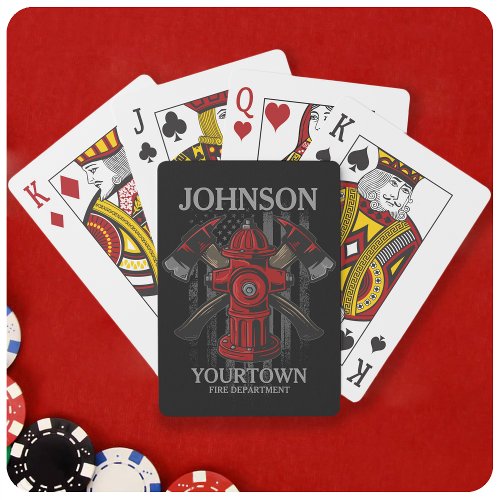 Firefighter NAME Fire Department Hydrant USA Flag  Poker Cards