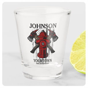 Firefighter NAME Fire Department Hydrant USA Flag Shot Glass