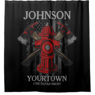 Firefighter NAME Fire Department Hydrant USA Flag Shower Curtain
