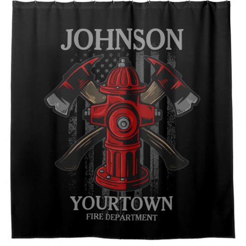 Firefighter NAME Fire Department Hydrant USA Flag  Shower Curtain