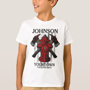 Firefighter NAME Fire Department Hydrant USA Flag  T-Shirt