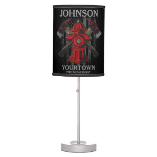 Firefighter NAME Fire Department Hydrant USA Flag  Table Lamp