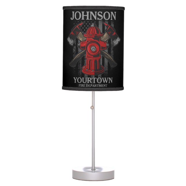 Firefighter NAME Fire Department Hydrant USA Flag  Table Lamp (Front)