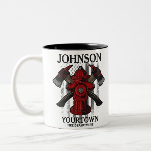 Firefighter NAME Fire Department Hydrant USA Flag  Two_Tone Coffee Mug