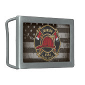 Firefighter NAME Fireman Fire Department USA Flag Belt Buckle (Front Left)