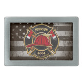 Firefighter NAME Fireman Fire Department USA Flag Belt Buckle (Front)