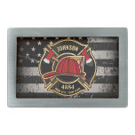 Firefighter NAME Fireman Fire Department USA Flag Belt Buckle<br><div class="desc">Firefighter NAME Fireman Fire Department USA Flag design - Emblem with Red Helmet and Axe. Customize with your Name,  Station/Dept Number and location.</div>