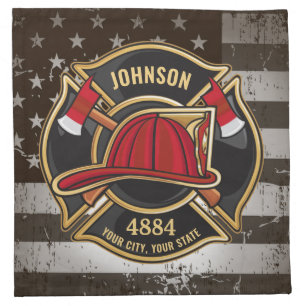 Firefighter NAME Fireman Fire Department USA Flag Cloth Napkin