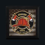 Firefighter NAME Fireman Fire Department USA Flag Gift Box<br><div class="desc">Firefighter NAME Fireman Fire Department USA Flag design - Emblem with Red Helmet and Axe. Customize with your Name,  Station/Dept Number and location.</div>