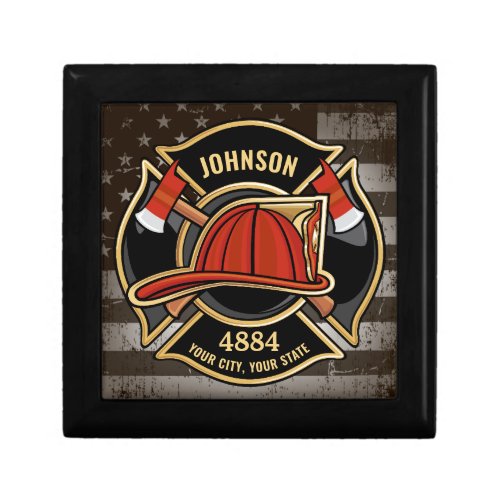 Firefighter NAME Fireman Fire Department USA Flag Gift Box