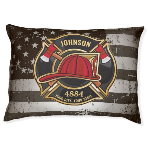 Firefighter NAME Fireman Fire Department USA Flag Pet Bed
