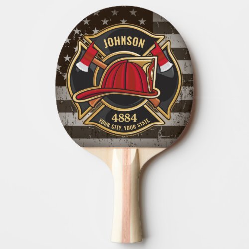 Firefighter NAME Fireman Fire Department USA Flag Ping Pong Paddle