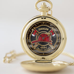 Firefighter NAME Fireman Fire Department USA Flag Pocket Watch