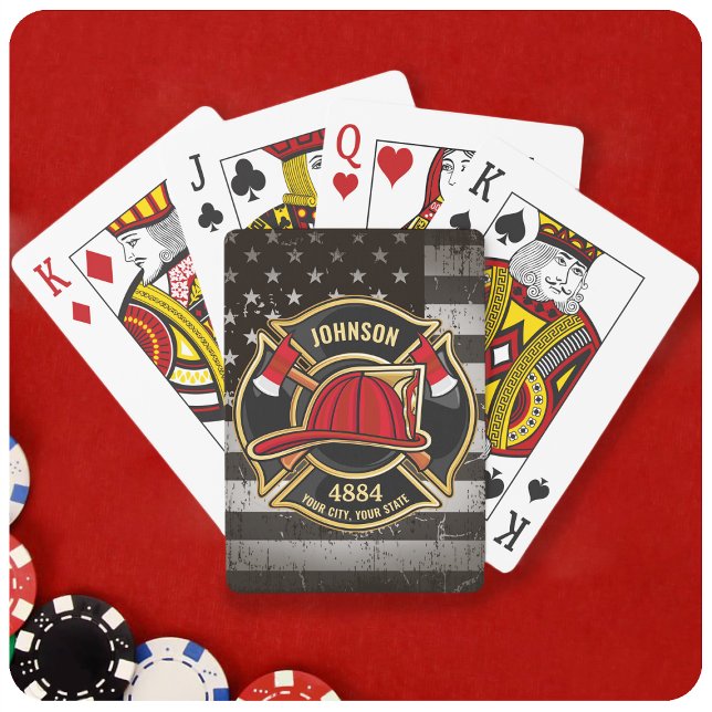 Firefighter NAME Fireman Fire Department USA Flag Poker Cards (Creator Uploaded)